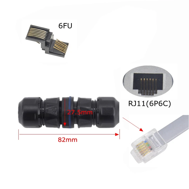 Double Head RJ11 Waterproof Connector Telephone Cable RJ 11 M20 6P6C 6P4C 6P2C Female Adapter Phone Crystal Plug Socket Extender