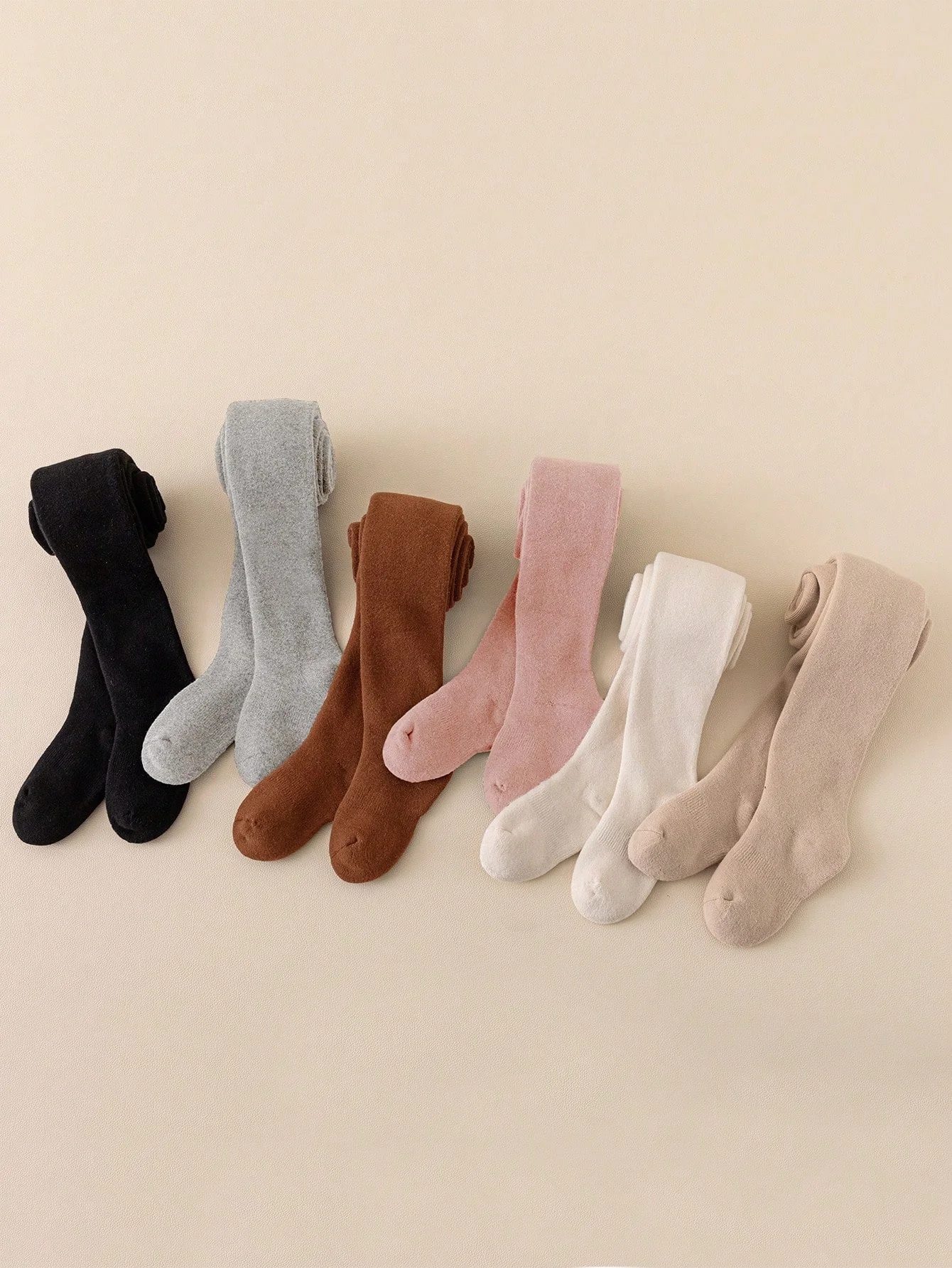 

6 Pairs Kids Sweet Solid-Color Vertical Striped Leggings, Soft Breathable Pantyhoses for 0-12 Years Girls Wear All Year Round