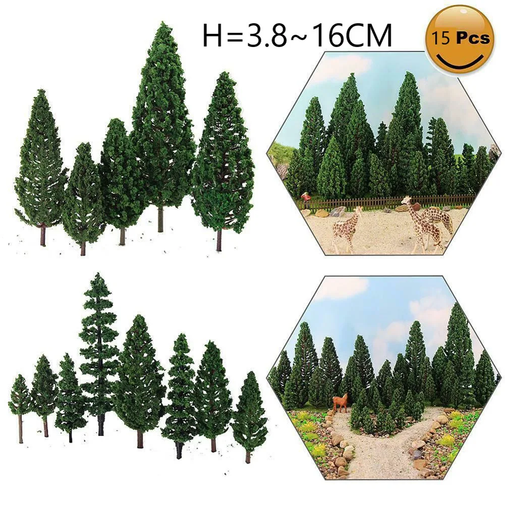 

15pcs Model Trees 3D Landscape Artificial Miniature Tree Scenery Decoration Model Willow Trees Layout Train Railway 3.5-15cm