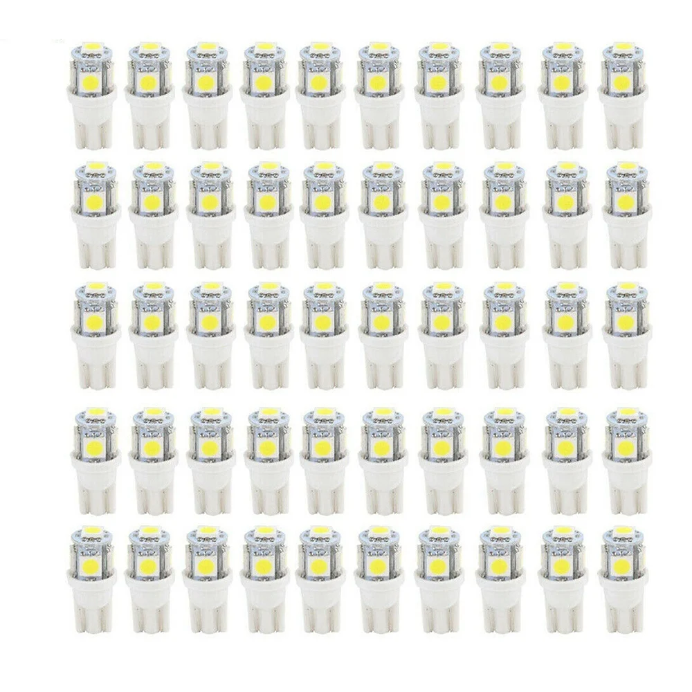 50Pcs Super White T10 Wedge 5-SMD 5050 LED Light Bulbs W5W 2825 158 192 168 194