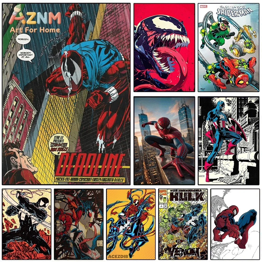 Vintage Spider‑Man Venom Comic Art Canvas Wall Art Print Poster Unframed Canvas Painting Home Living Room Bedroom Wall Decor G