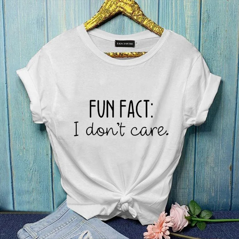 Women's Fashion Shirt FUN FACT I Don't Care Letter T-Shirt Fashion Outdoor Casual Comfortable Short Sleeve Plus Size T-Shirt Top