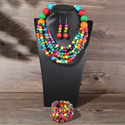 New Arrival 1set African Multi-layer Wooden Beads Necklace Earrings jewelry Sets For Women Wedding Dress Jewelry Gifts