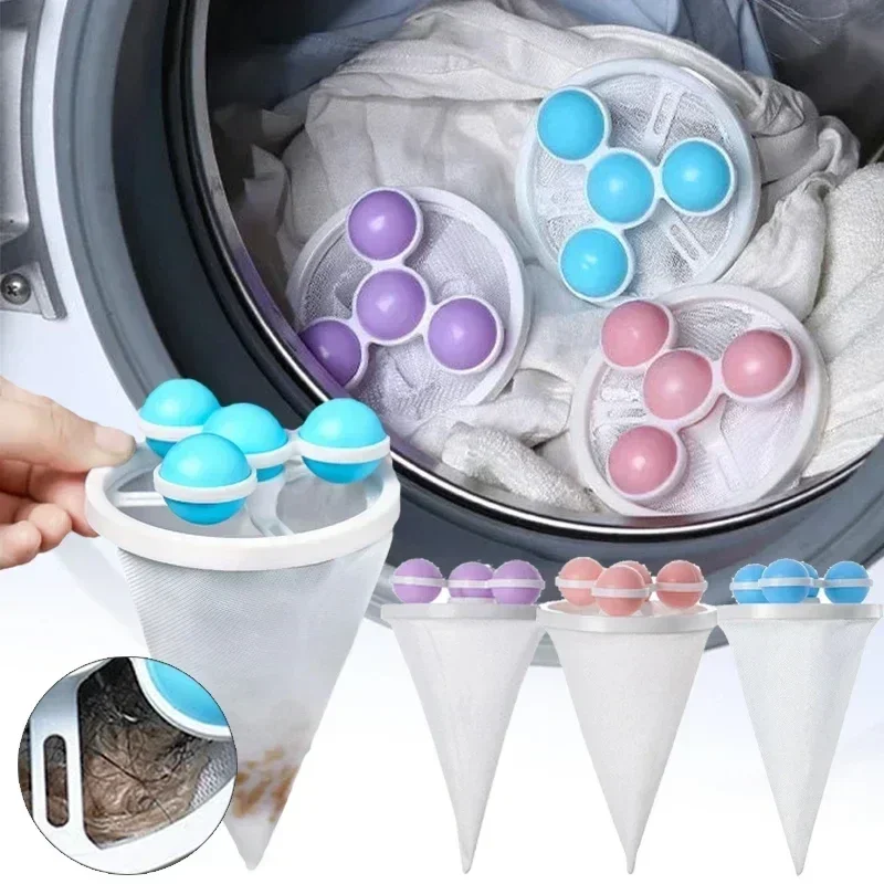 Reusable Washing Machine Filter Bag Floating Lint Hair Catcher Pet Hair Removel Dirt Collection Mesh Laundry Ball Cleaning Tools