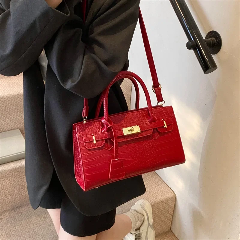 حقيبة كيلي منقوشة على شكل تمساح جديدة لعام 2025 - محفظة كتف وكروس أنيقة، حقيبة يد بمقبض علوي مع حزام قابل للفصل