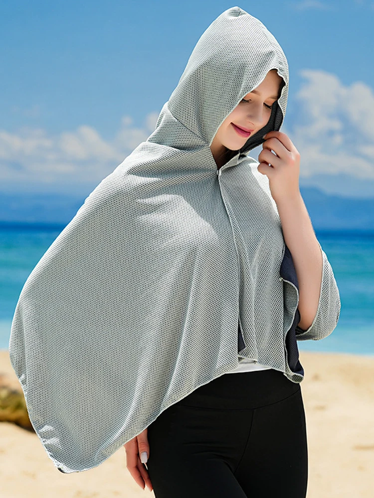Cool cape quick drying towel hooded sweatshirt shawl sun protection suitable       For Outdoor Sport Workout Camping Cycling