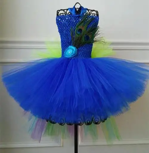 Princess Girl Peacock Tutu Dress for Kids Performance Halloween Costumes Girls Pageant Fancy Dresses Dance Birthday Party Outfit