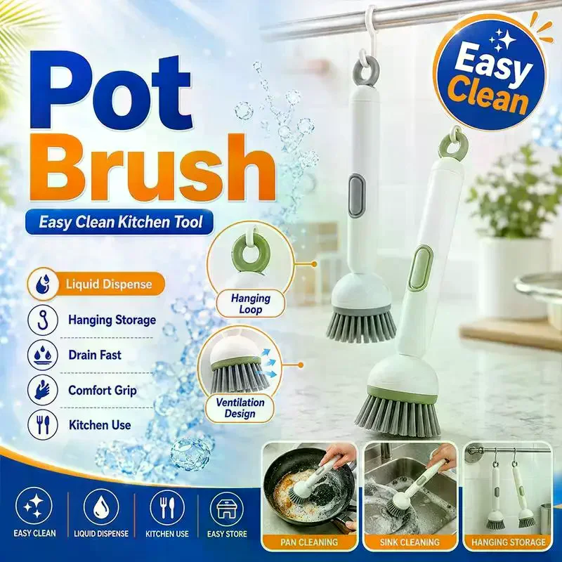 Dish Brush Electric Long Handle Soap Dispenser Rotating Bristles Kitchen Pot Sink Washing No Bend No Greasy Hands