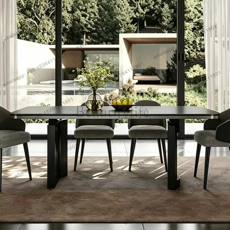 PG Italian Minimalist Stainless Steel Rock Slab Dining Table, Light Luxury Household Rectangular Black 2026 New Dining Table Set