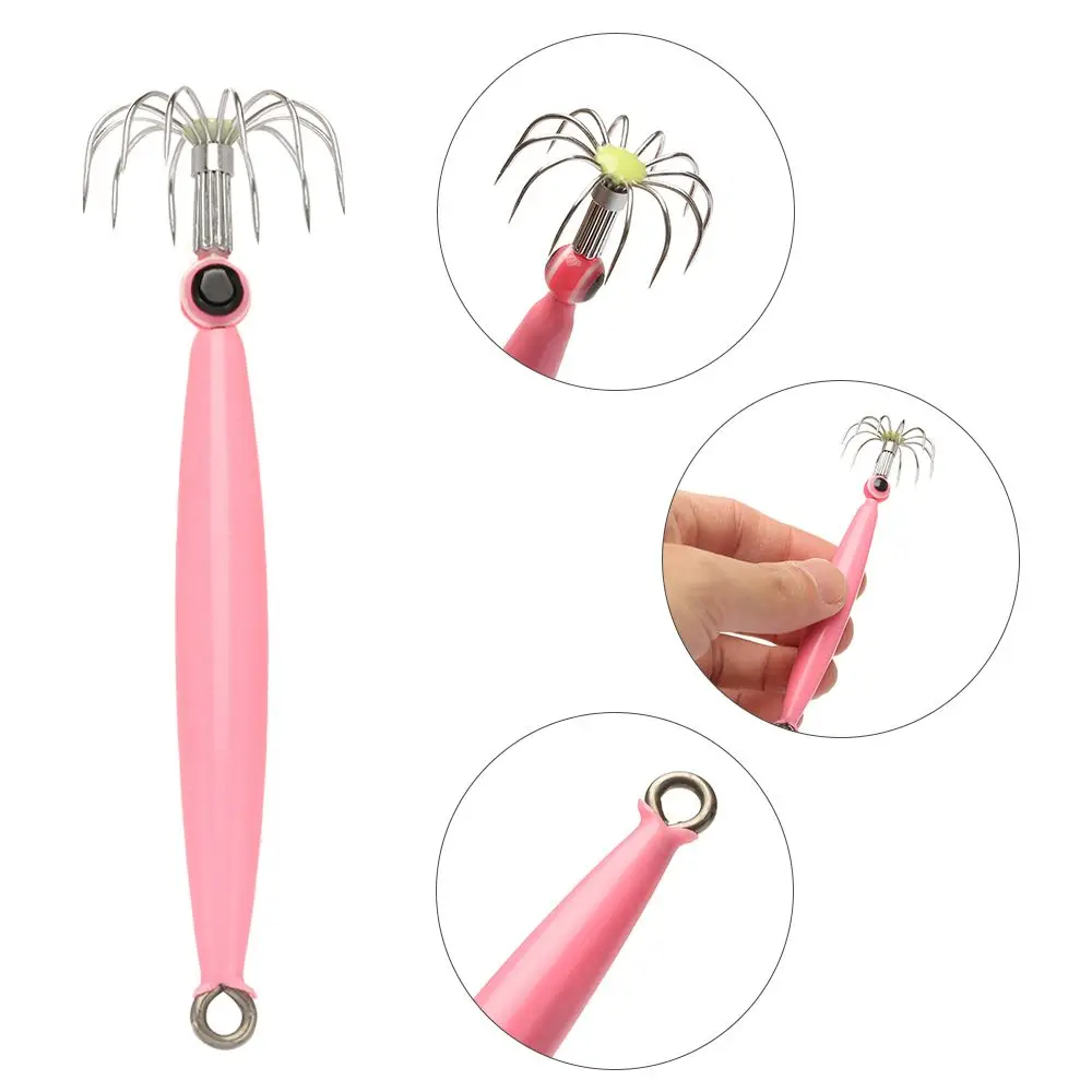 1Pc Stainless Steel Squid Hook Simulation Noctilucent Octopus Bait New Style Wood Shrimp Lures Sleeve-fish Fishing Tackle