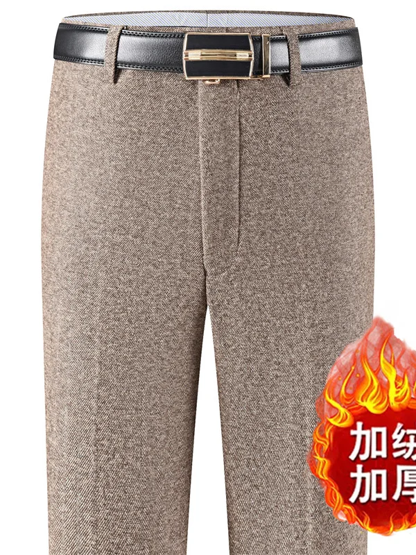 

Мужские шерстяные брюки на флисовой подкладке, утепленные, деловые, модные, повседневные, городские, длинные, зимняя коллекция