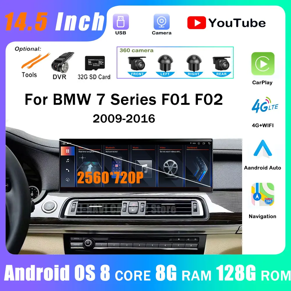 

14,5 ''Android 14 для BMW 7 серии F01 F02 2009 - 2016 QLED 2560*720P CarPlay стерео плеер радио мультимедийная навигация GPS BT