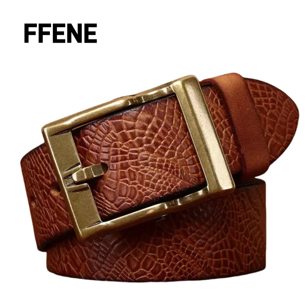 

Vintage water-wash embossed pattern luxurious top-grain cow leather copper buckle belt men's genuine leather trendy high-end