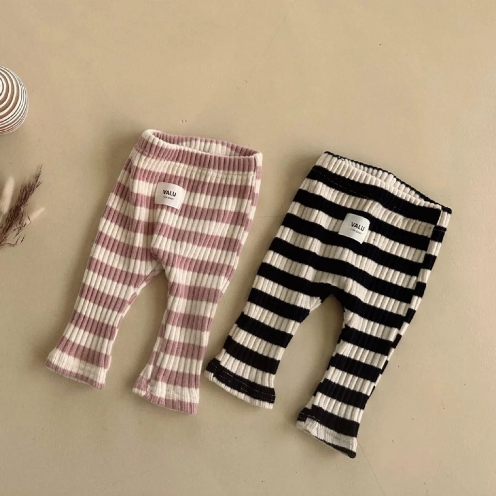 

2025 Autumn New Baby Girl Cotton Leggings Fashion Infant Thick Warm Trousers Toddler Striped Leggings Cute Baby Casual Pants