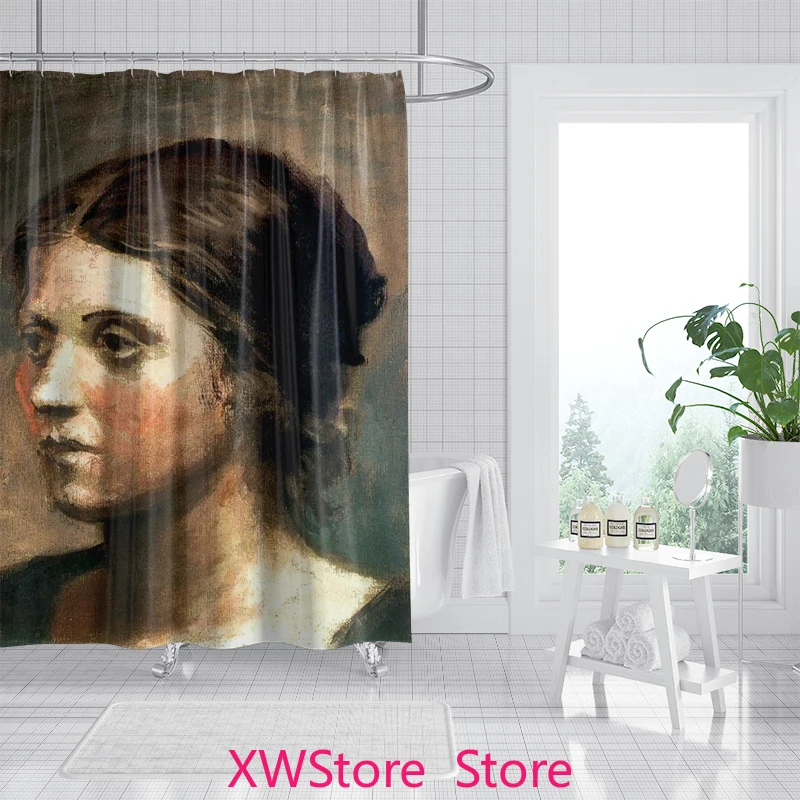

Waterproof Thickened No Need for Punching Easy Installation Sketching Female Avatar Shower Curtain