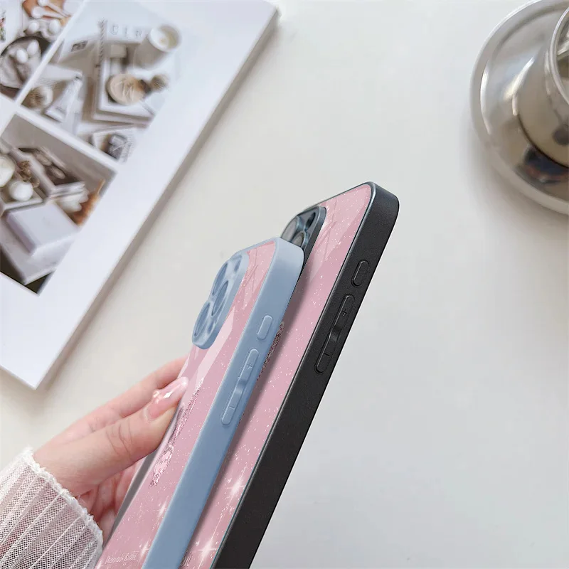 Blue Feather Tempered Glass Case For iPhone 14 Pro Max Case iPhone 13 15 12 11 X XS XR 7 8 SE Fundas Shockproof Protective Cover