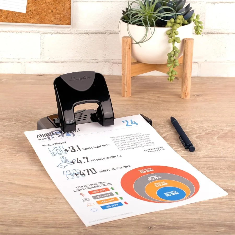 20 ورقة من Swingline 2 Hole Punch مع SmartTouch مقبض مريح منخفض الجهد ودليل محاذاة للمستندات الفعالة O
