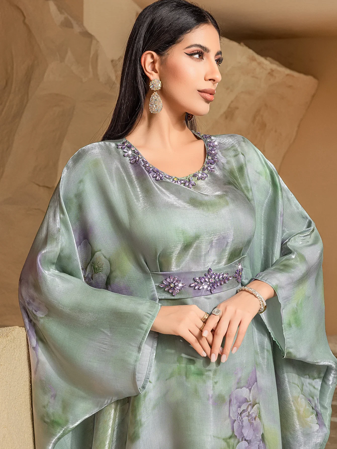 

Ид Джеллаба атласное Абая Рамадан мусульманское платье с рукавами «летучая мышь» для женщин, турецкий кафтан Kebaya, марокканский женский халат, Джалабия