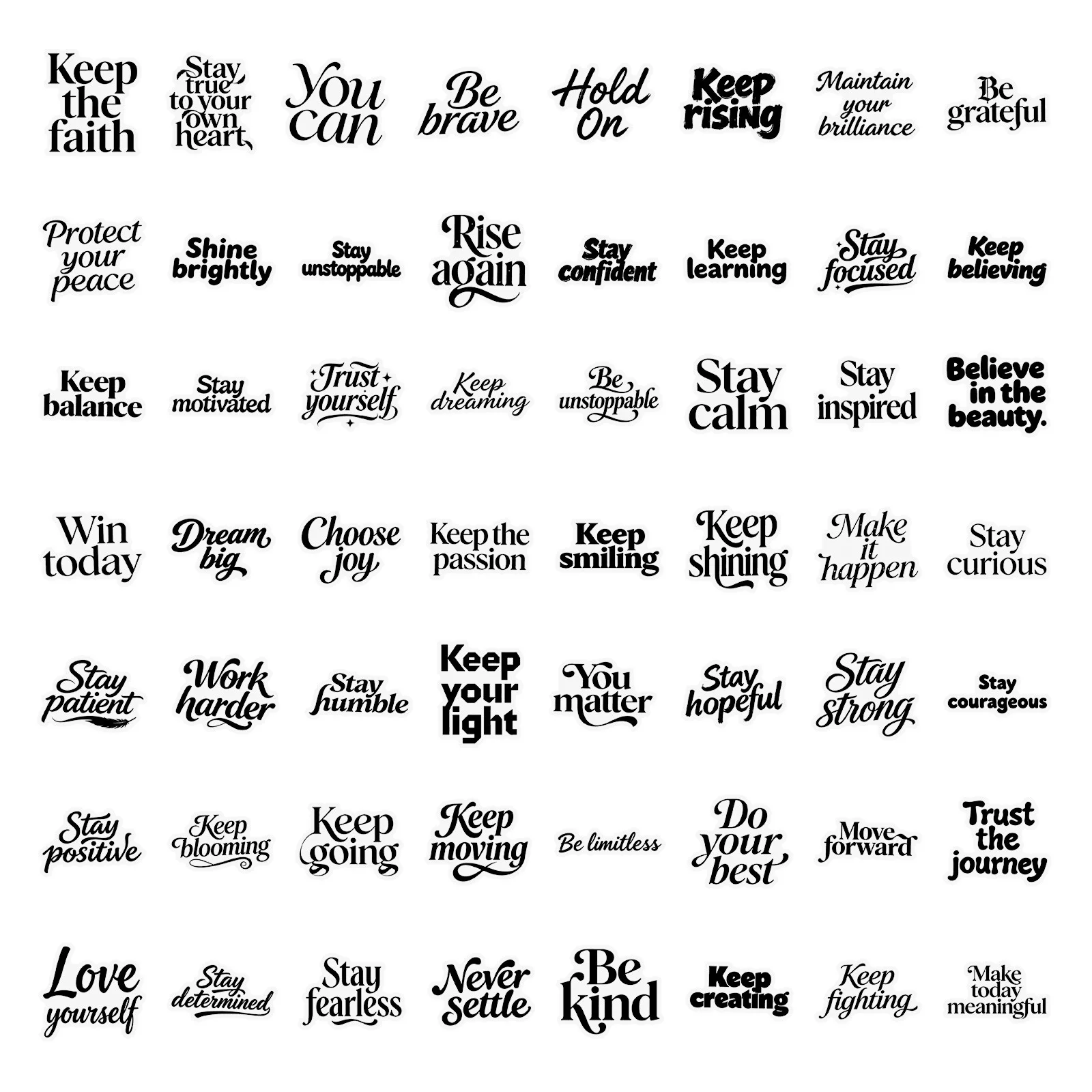 10/56 Stuks Motiverende Woorden Tekst Transparante Graffiti Stickers Zwarte Korte Zin Decoratie DIY Bagage Laptop Telefoon Gitaar