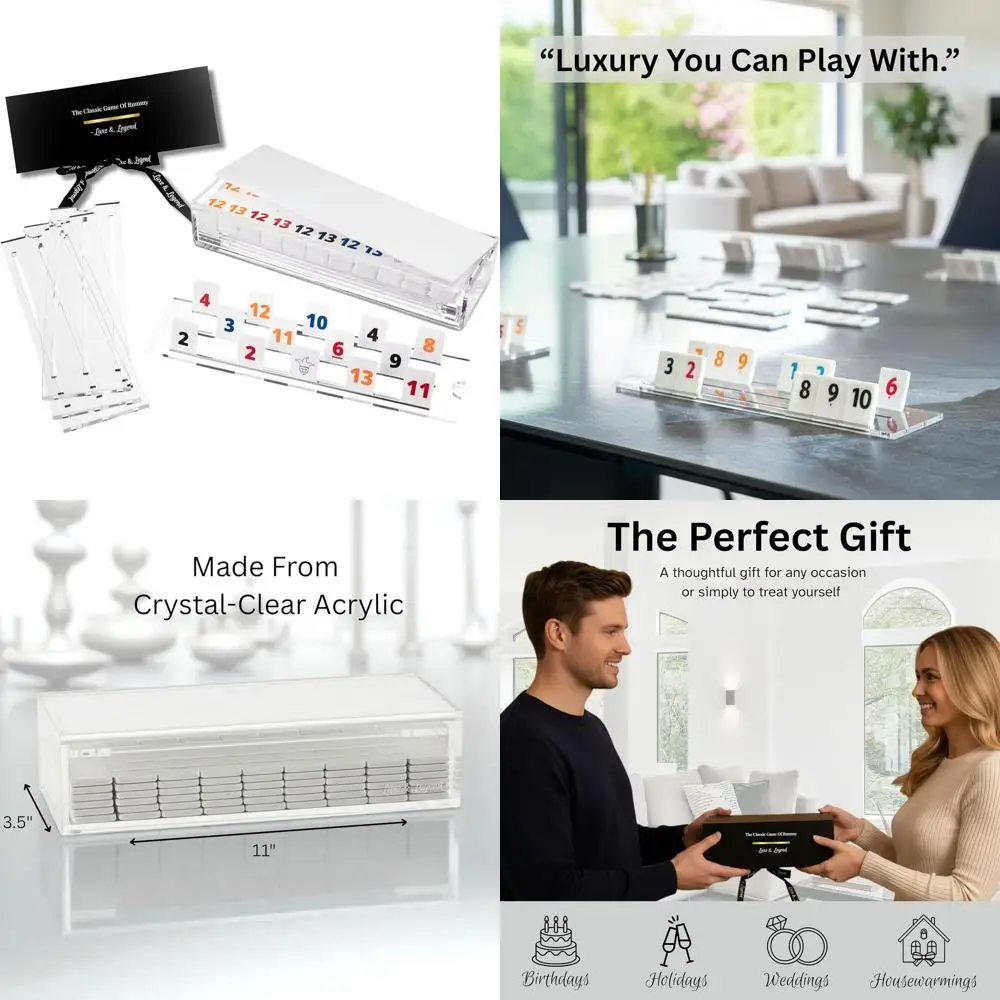 

Элегантный набор белой плитки Rummy с гравировкой, прозрачными акриловыми стойками и коробкой для хранения премиум-класса для роскошных настольных игр