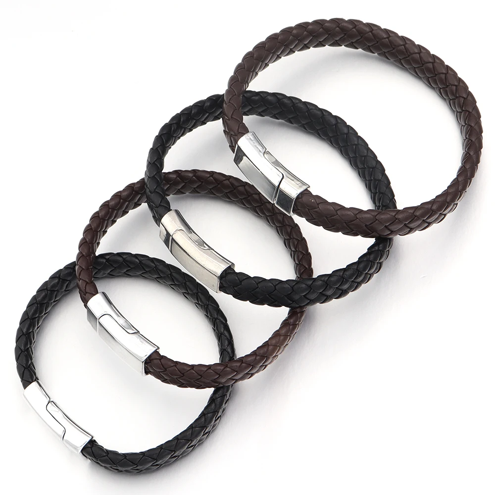 1 Strand Flat Woven Leather Rope Alloy Magnetic Buckle Bracelet Couple Bracelet Exquisite and Minimalist Hot Selling Bracelet