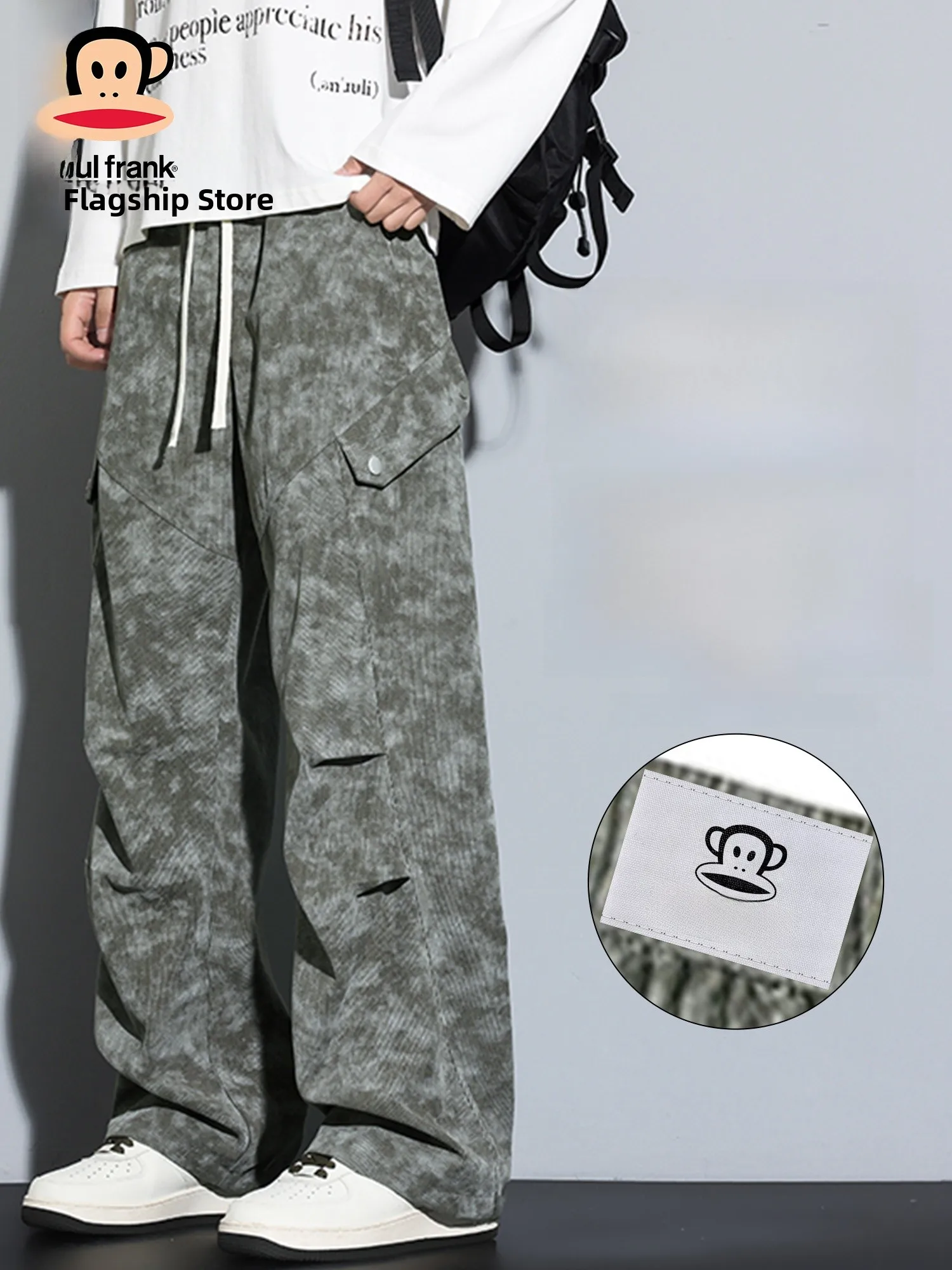 

Мужские повседневные брюки-карго Paul Frank American Sle Loose Casual, весенние, модные, брендовые, с плиссировкой, для работы и отдыха