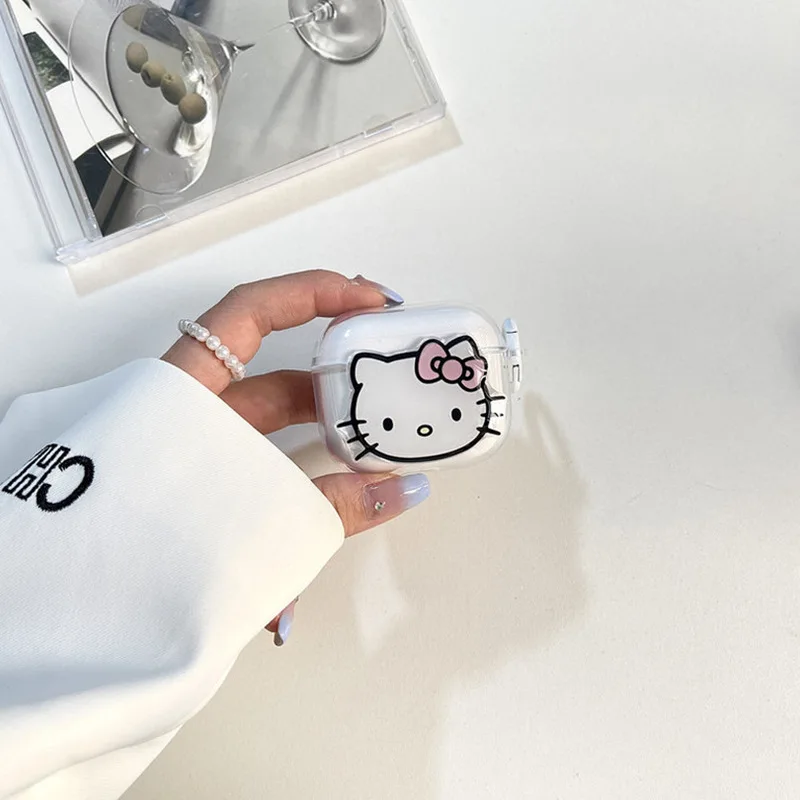 Hello Kitty For Airpods Pro 2 Case,Cute 3D Cartoon Transparent Soft TPU Protective Earphone Cover For Airpods 3 Case For Girls