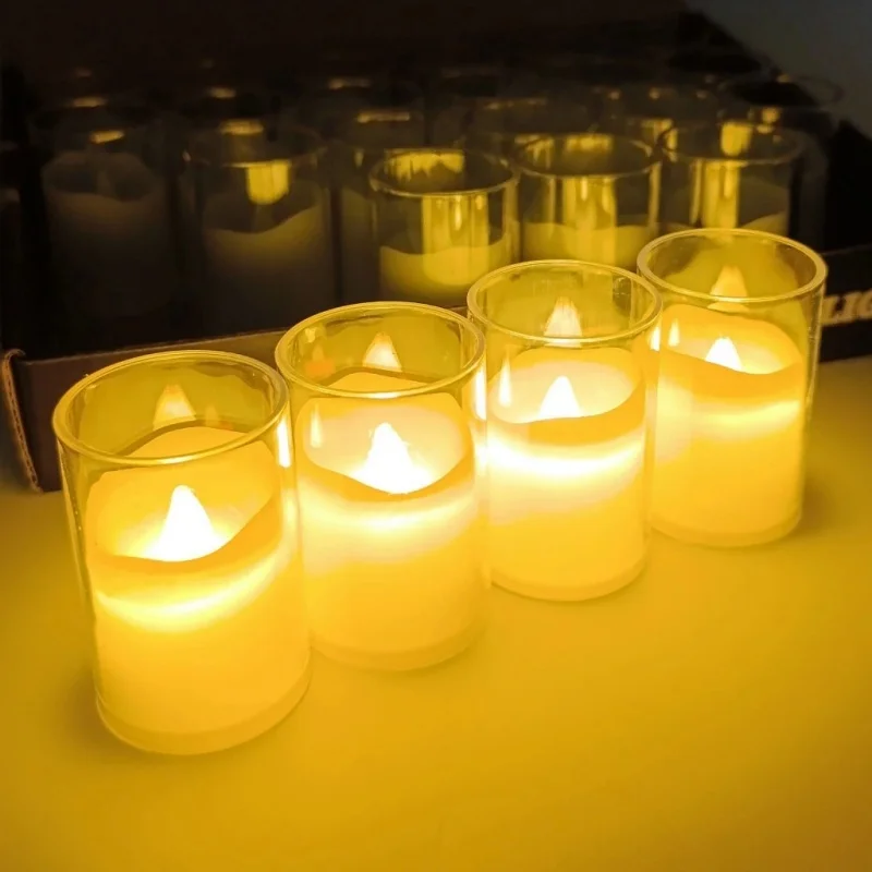 1 قطعة عديمة اللهب LED Tealight الشموع زر بطارية تعمل اسطوانة الزخرفية حامل واضح شمعة مصباح ليد ديكور المنزل #4