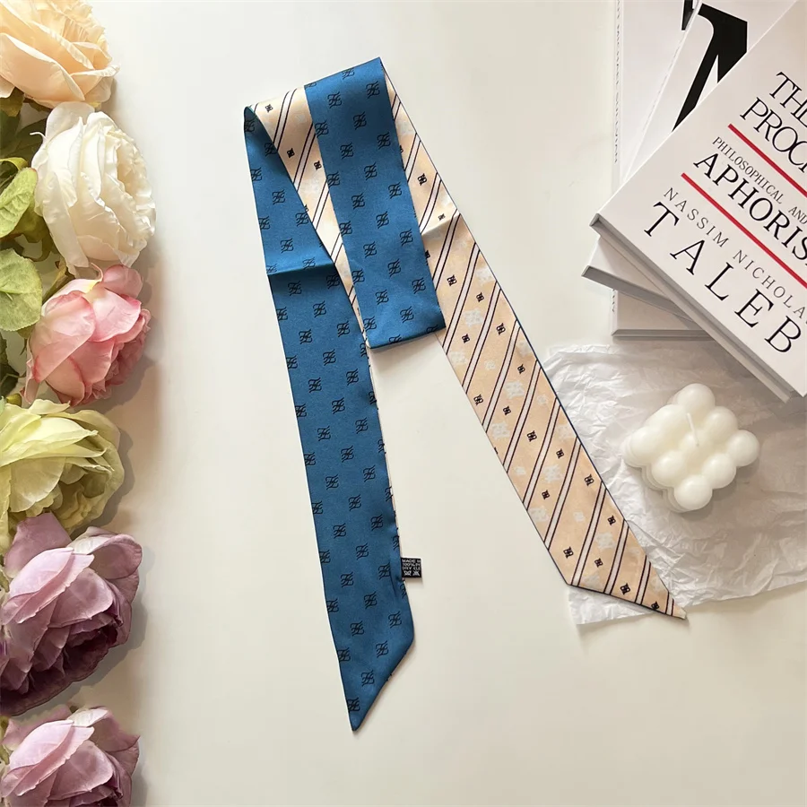 Plus Long Silk Scarf Bag Tie Lady Neck Skinny Scarves Hairband Foulard Horse Print Brand Lady Neckerchief Ribbon 2024 Spring New