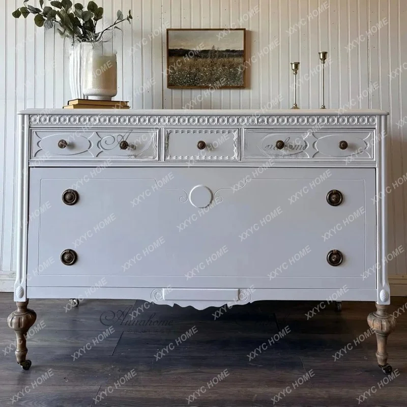 White Luxury Dresser Hand Carved Drawer Cabinet Large Capacity Storage