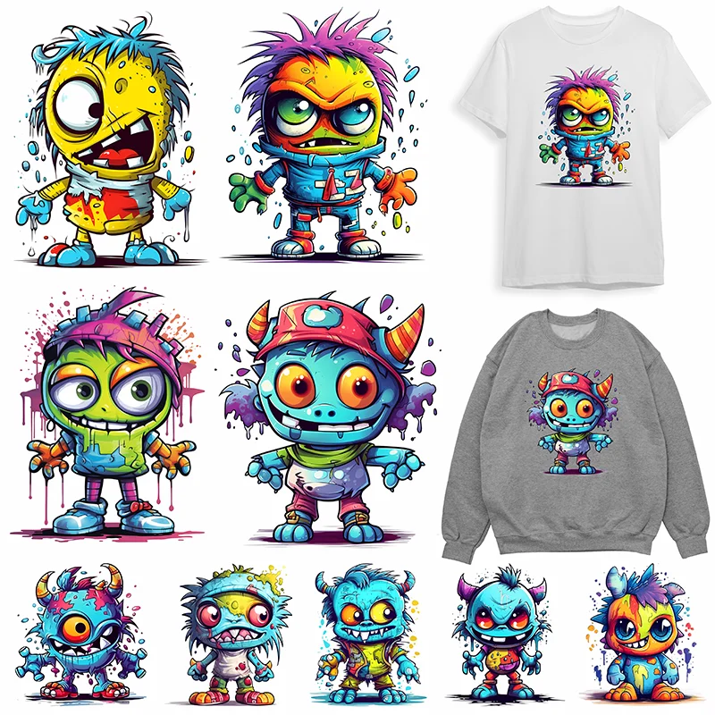 Dtf Monster Cartoon Patch Ijzeren Sticker Patch Voor Kleding Graffiti Kids T-Shirt Diy Heren En Dames Hoodie Jas Diy Stickers