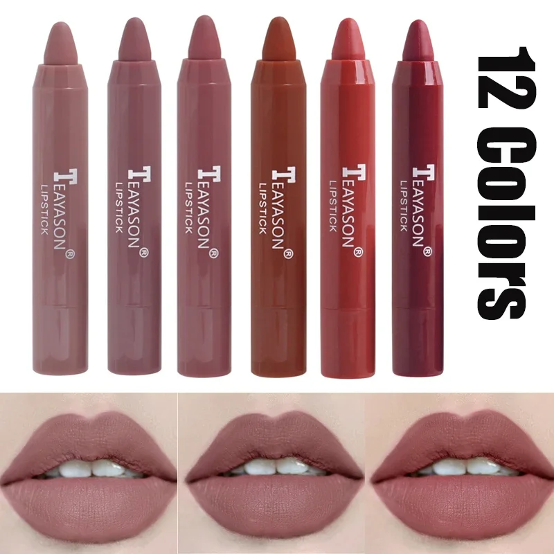 12สี Matte ลิปสติก Waterproof Matte ลิปสติก Lip Sticks เครื่องสำอางค์สวมใส่ Matte Batom แต่งหน้าลิปสติกเซ็กซี่ของขวัญ