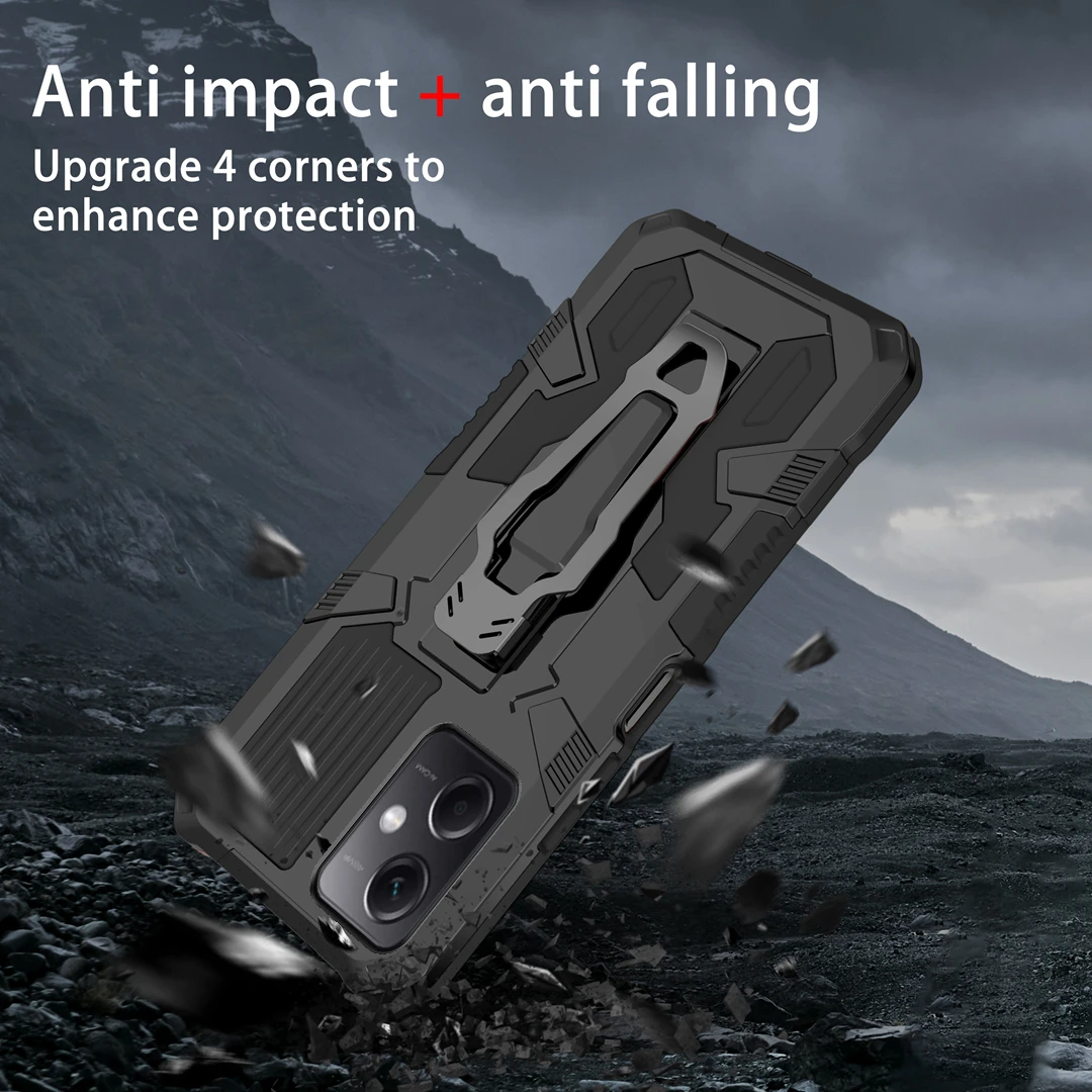 Metal Belt Clip Armor Shockproof Case For Xiaomi Redmi Note 12 5G 12S 12 Pro 4G Poco X5 Pro Hard Plastic Stand Holder Back Cover