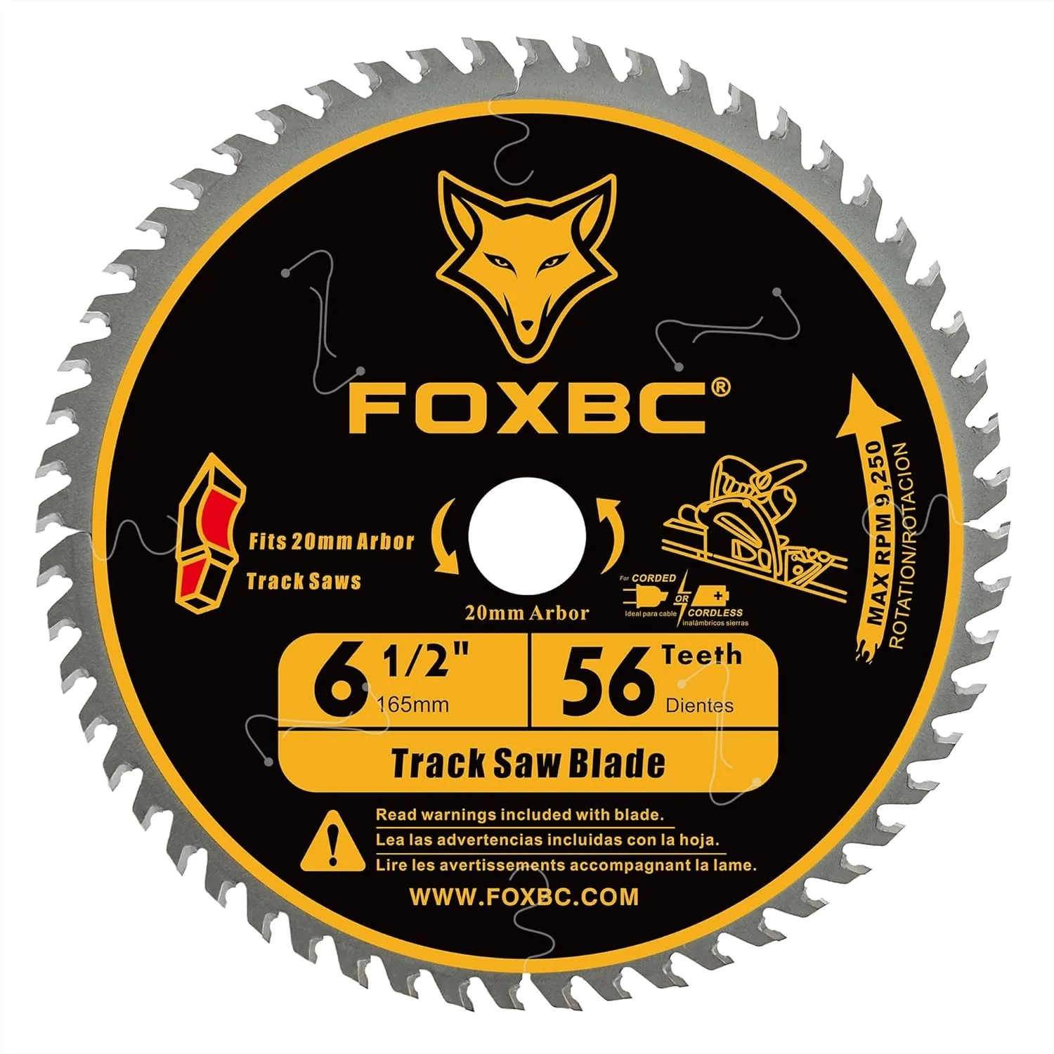 

6-1/2 Inch Track Saw Blade 56T 20mm Arbor for Makita & DeWalt Plunge Saw, Wood Cutting, 1.8mm Kerf, Quiet & Fast