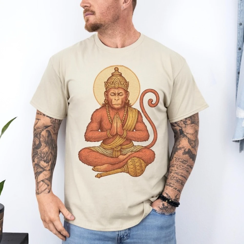 Hanuman singe dieu de la force homme imprimé T-Shirt dévotion hindoue chemise guerrier spirituel cadeau pour Yoga Courage puissance intérieure hauts