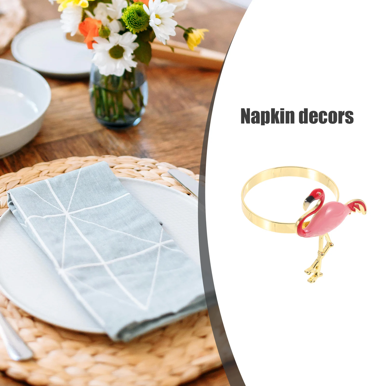 

6pcs Flamingo Rings Hawaiian Party Decorative Alloy Buckles Table Ornaments Metal Napkin Clasps Kitchen Decoration