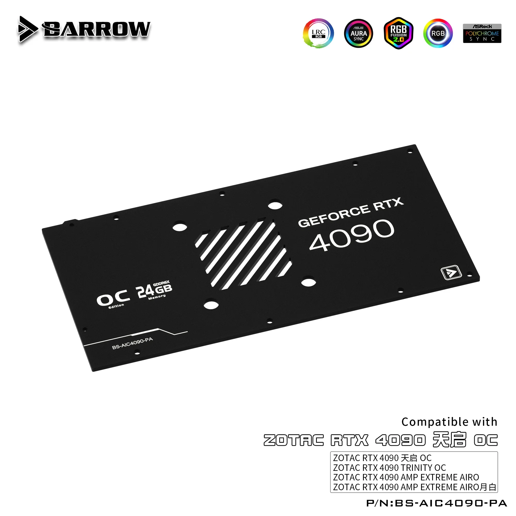 BARROW Water Block for ZOTAC GeForce RTX 4090 Trinity OC/AMP Extreme AIRO/GPU Card Copper Cooling Radiator ARGB BS-AIC4090-PA