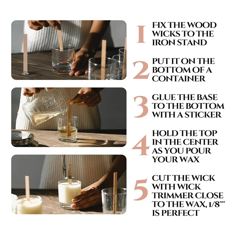 مجموعة صنع الشموع A15F-151PCS - فتائل شمعة خشبية مع قاعدة معدنية لصنع الشموع فتائل خشبية بدون دخاني للشموع #2
