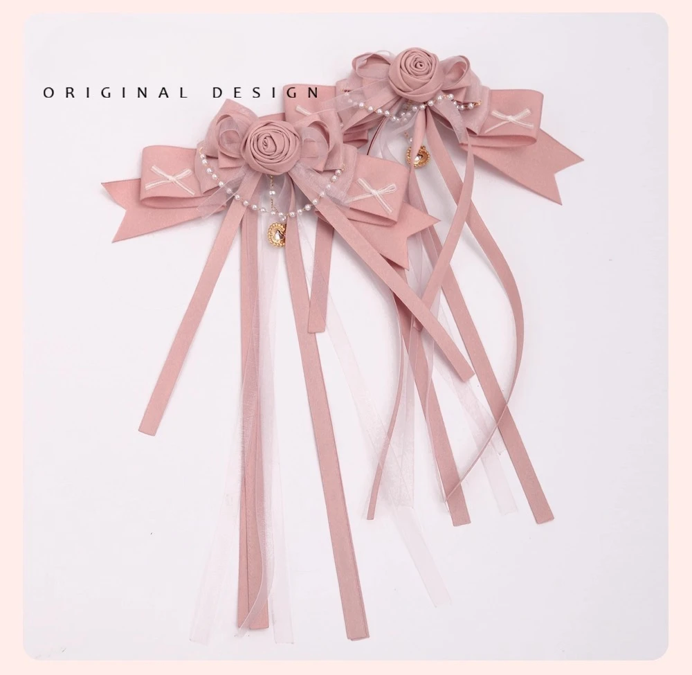 

Original Lolita Double Ponytail Hairpin Sweet Rose Bow Hair Clips Accessories for Women