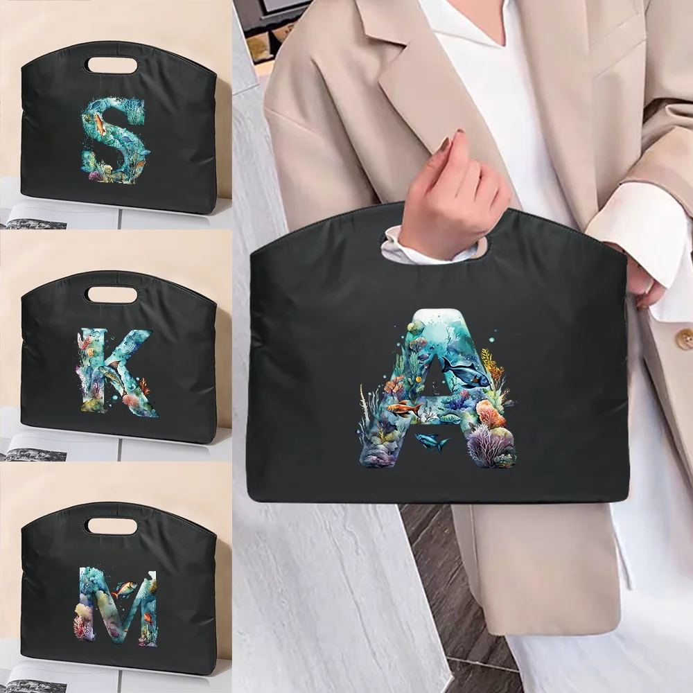 

Portable Attache Case Work Commuting Handheld Briefcase Business Laptop Bag Case Document Storage Pack Fish Letter Series