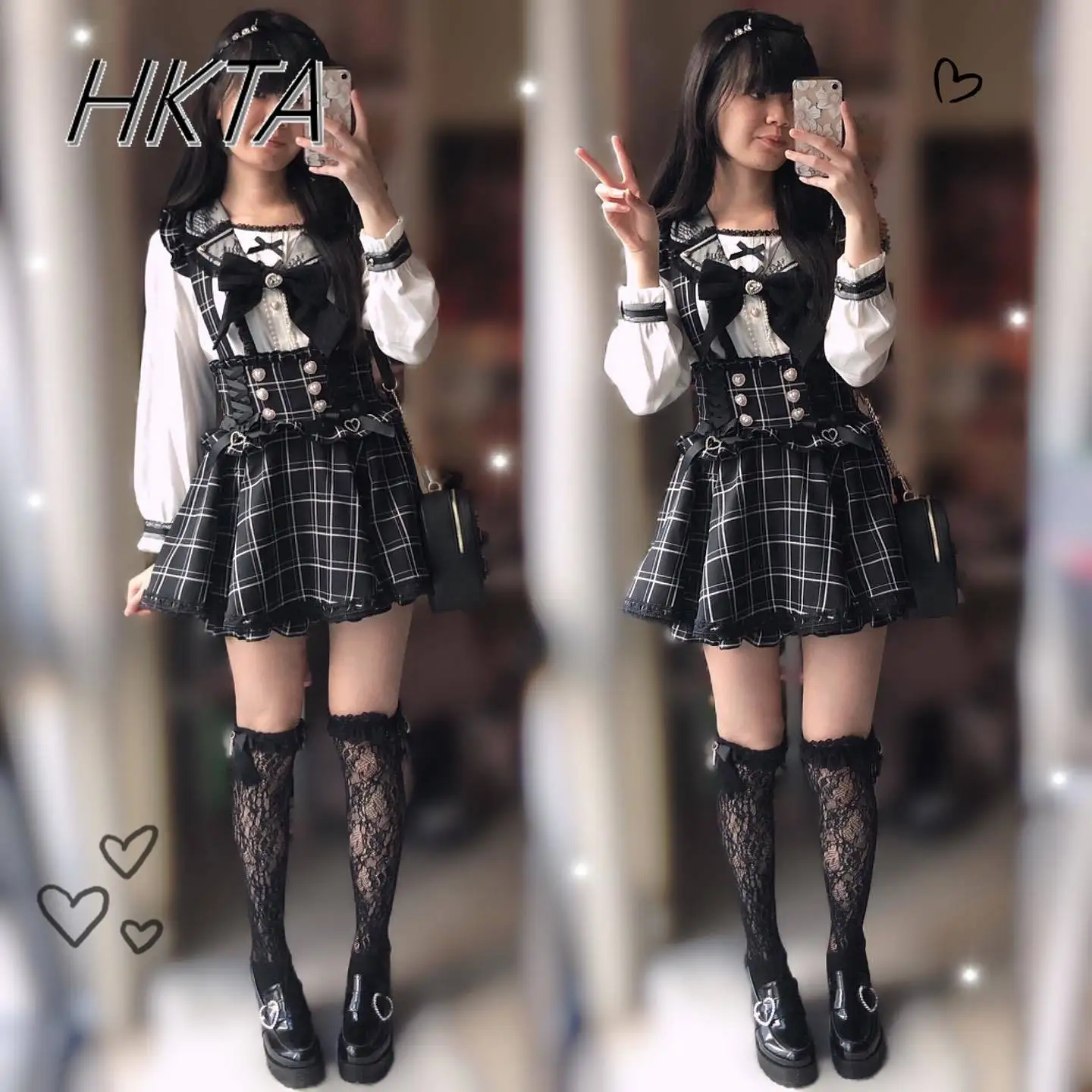 Japanese Liz Skirt Womens Sweet Bow Detachable Suspender Skirt Lolita Mine Mass- Produced Love Buckle High Waist Plaid Skirts