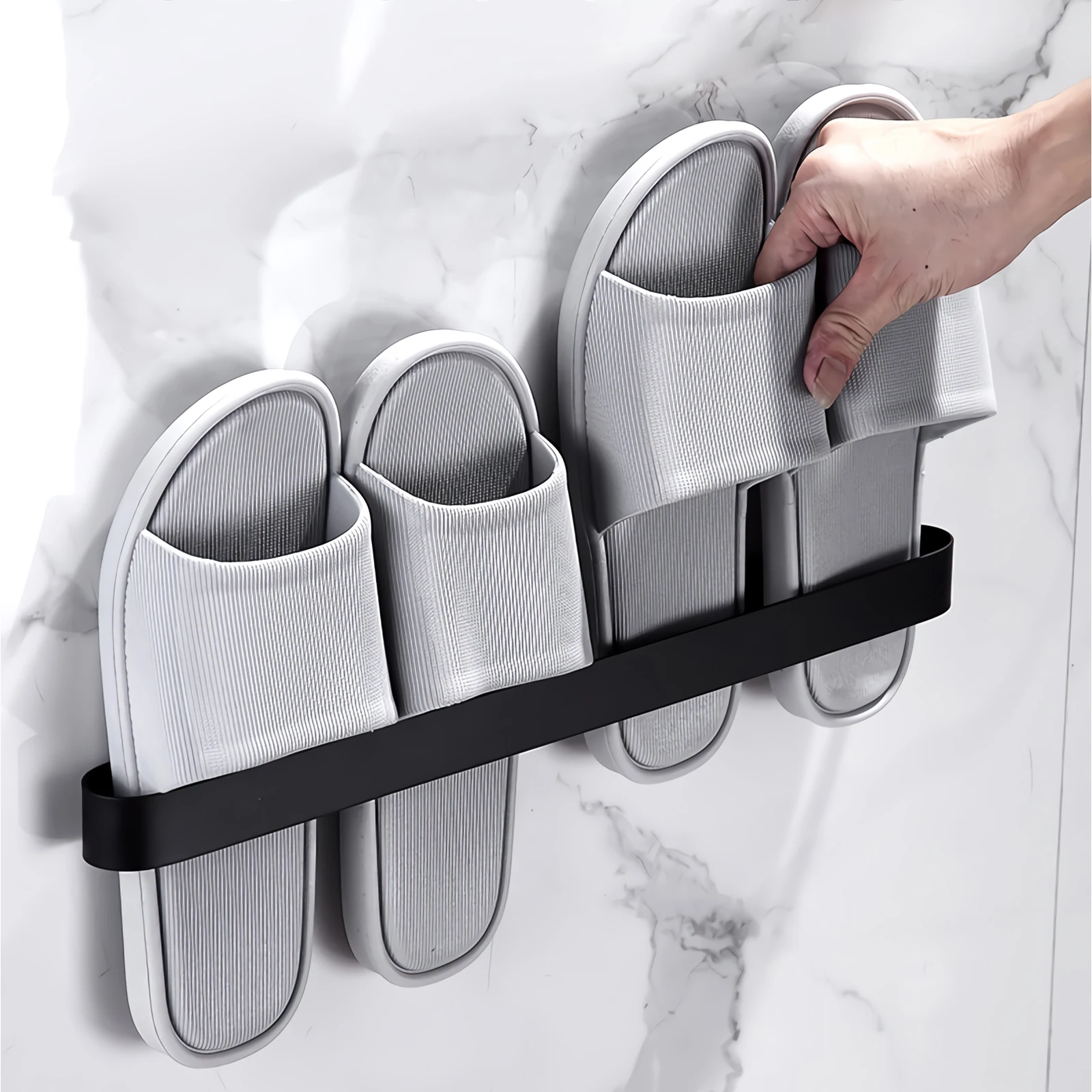 

Wall Mounted Slipper Rack Nail Free Black Shoe ganizer Bathroom Storage Solution Metal Anti Rust Home Hall Hotel