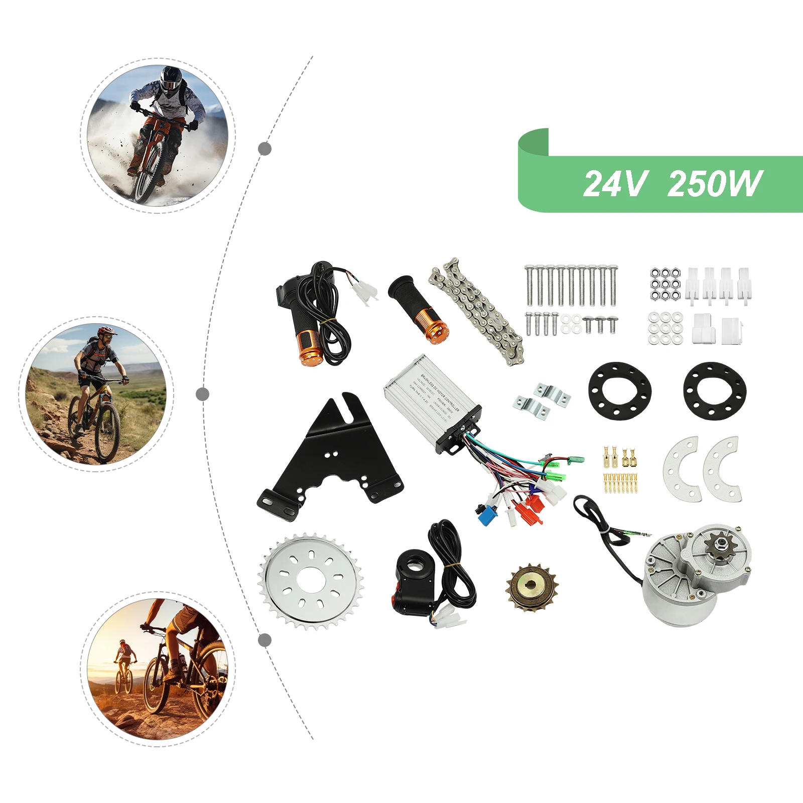 24V 250W Electric Bike Conversion Kit, 7.82N·m Brushless Hub Motor, Rear Wheel E-Bike Motor Kit with Digital Display