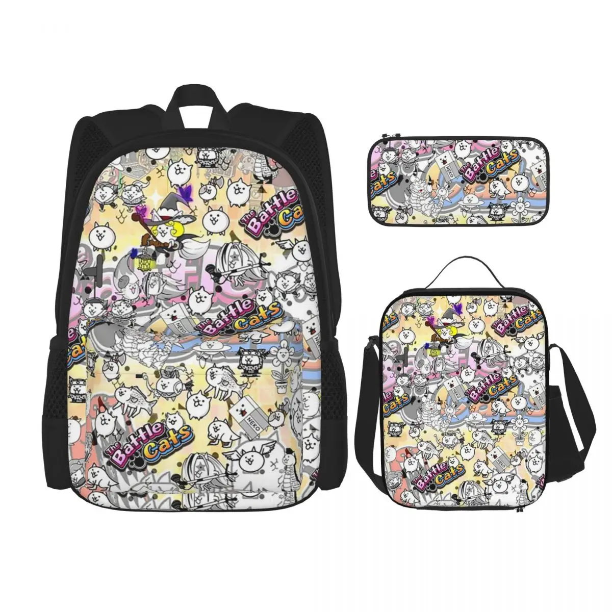 

Battle Cats Backpacks Boys Girls Bookbag Children School Bags Cartoon Kids Rucksack Lunch Bag Pen Bag Three-Piece Set