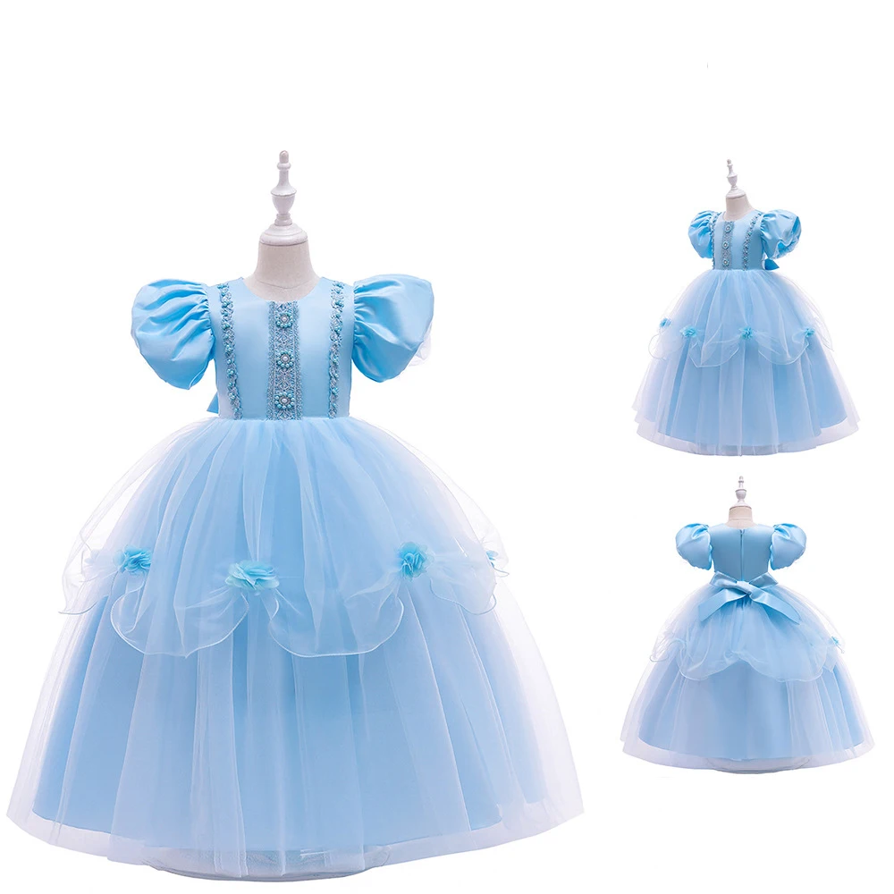 Cosplay Elsa Frozen Princess Dress Cinderella Bubble Sleeve Dress Girls Clothes Christmas Children\'s Halloween Party Clothing