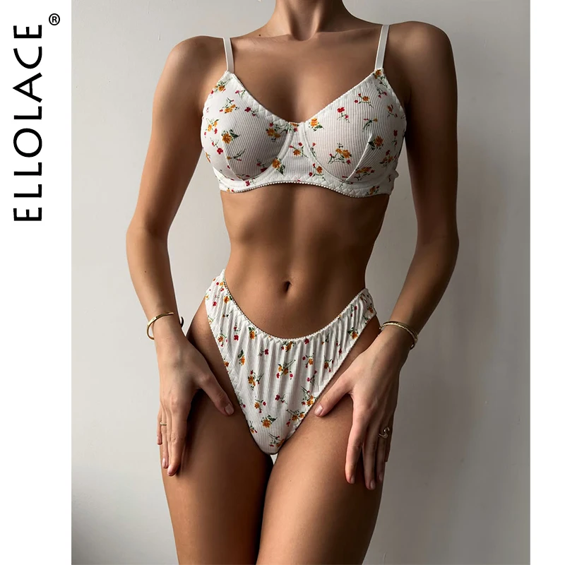 

Ellolace Fancy Female Lingeries Sexy Hot High Waist Cottagecore 2PCS Set Pure Desire Women Underwear Sensual Ladies' Custume