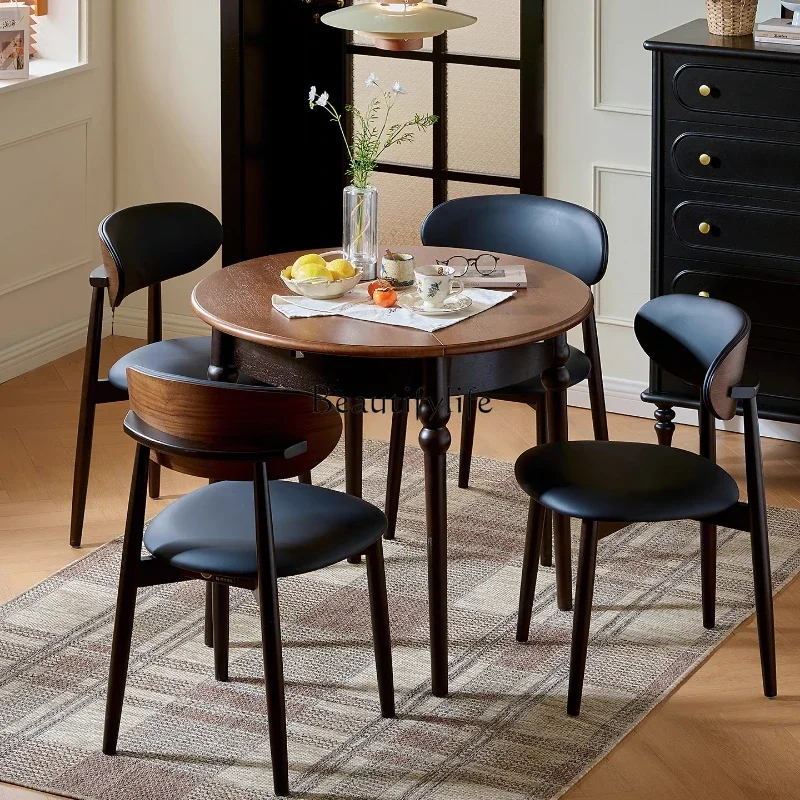 

yj7 Vintage Style Convertible Round Dining Table for Living Room Home Use Solid Wood Dining Table