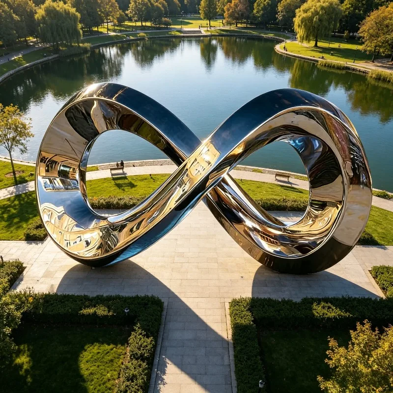 Mirror Polished Stainless Steel Infinity Symbol Sculpture Custom Modern Decor For Outdoor City Public Waterside Landscape