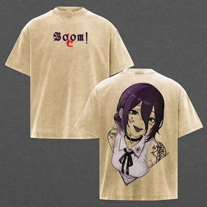 Chainsaw Man Reze Anime T Shirt Men Clothing Harajuku Vintage Washed Streetwear Casual Oversized High Quality Cotton T-shirt