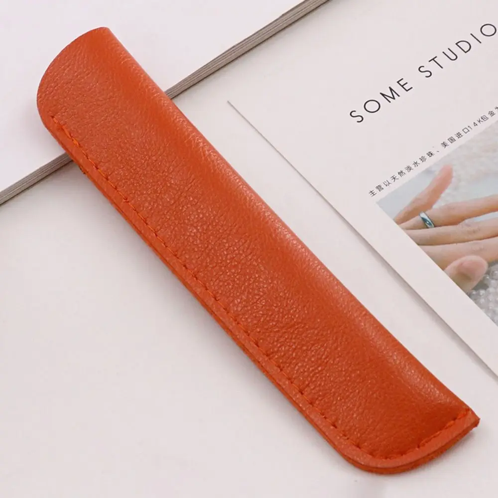 Pen Sleeve PU Leather PU Pencil Bags Solid Color Large Capacity Pen Bags Pen Pouch Office Supplies